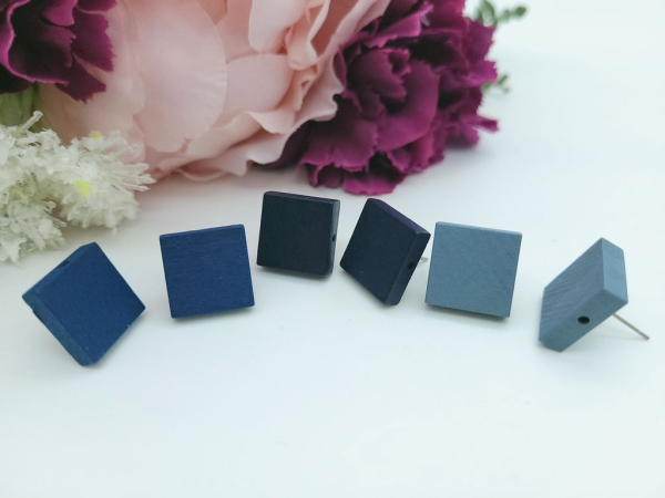 Holz Quadrat Ohrstecker bunt